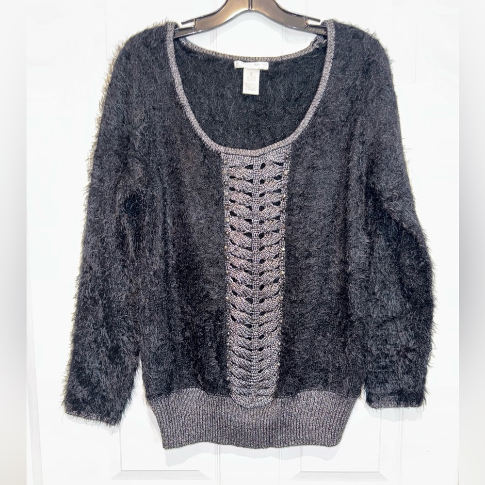 Alberto Makali Black and Gray Fuzzy Sweater
